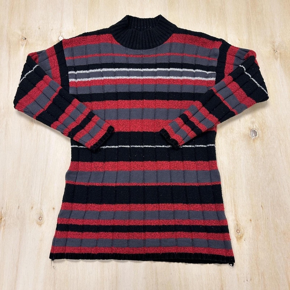 Vintage Cabin Creek Sweater Women Medium Multicolor Mock Neck Striped Tunic Knit